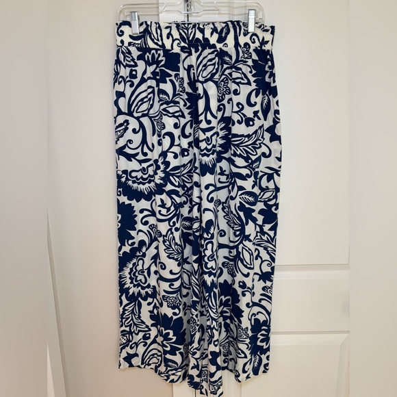 RACHEL Rachel Roy Pants - Blue and White High Rise Cropped Wide Leg Elastic Waist Pull On Palazzo Pants XL